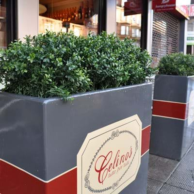 Bespoke Restaurant Barrier Planters With Logos  