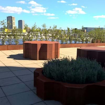 Bespoke Corten Steel Effect Planters and Cogs