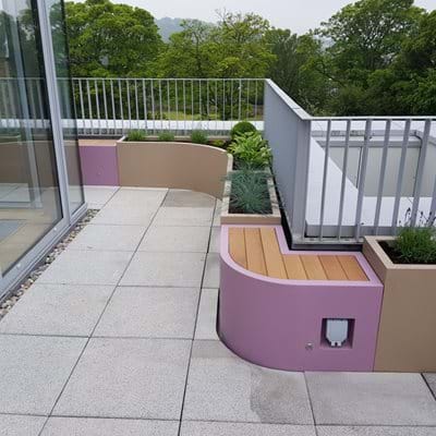 Bespoke Fibreglass Planters and Benches for a Roof Terrace