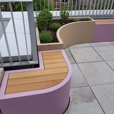 Bespoke Fibreglass Planters and Benches for a Roof Terrace